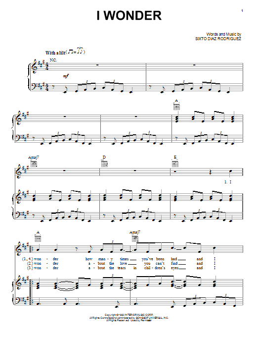 Rodriguez I Wonder Sheet Music