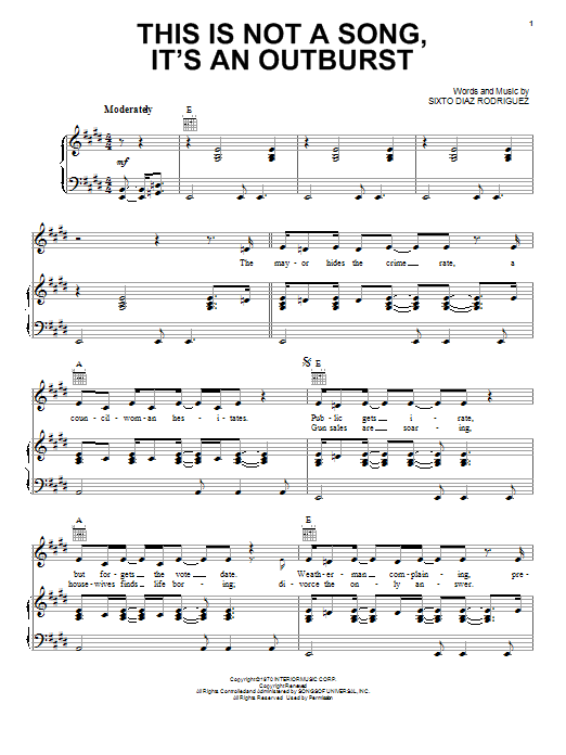 Rodriguez This Is Not A Song, It's An Outburst Sheet Music