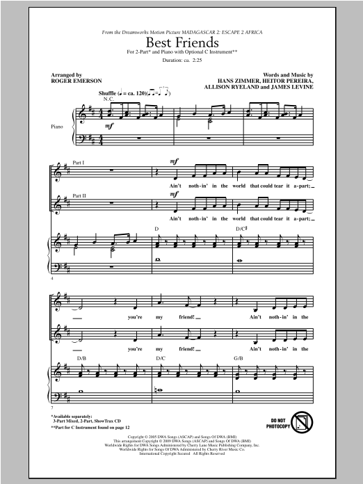 Roger Emerson Best Friends (from Madagascar 2: Escape 2 Africa) Sheet Music