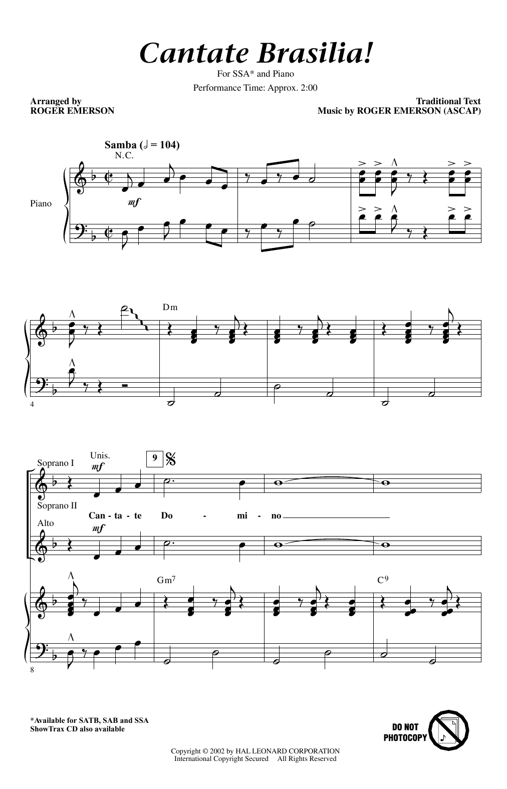 Roger Emerson Cantate Brasilia Sheet Music