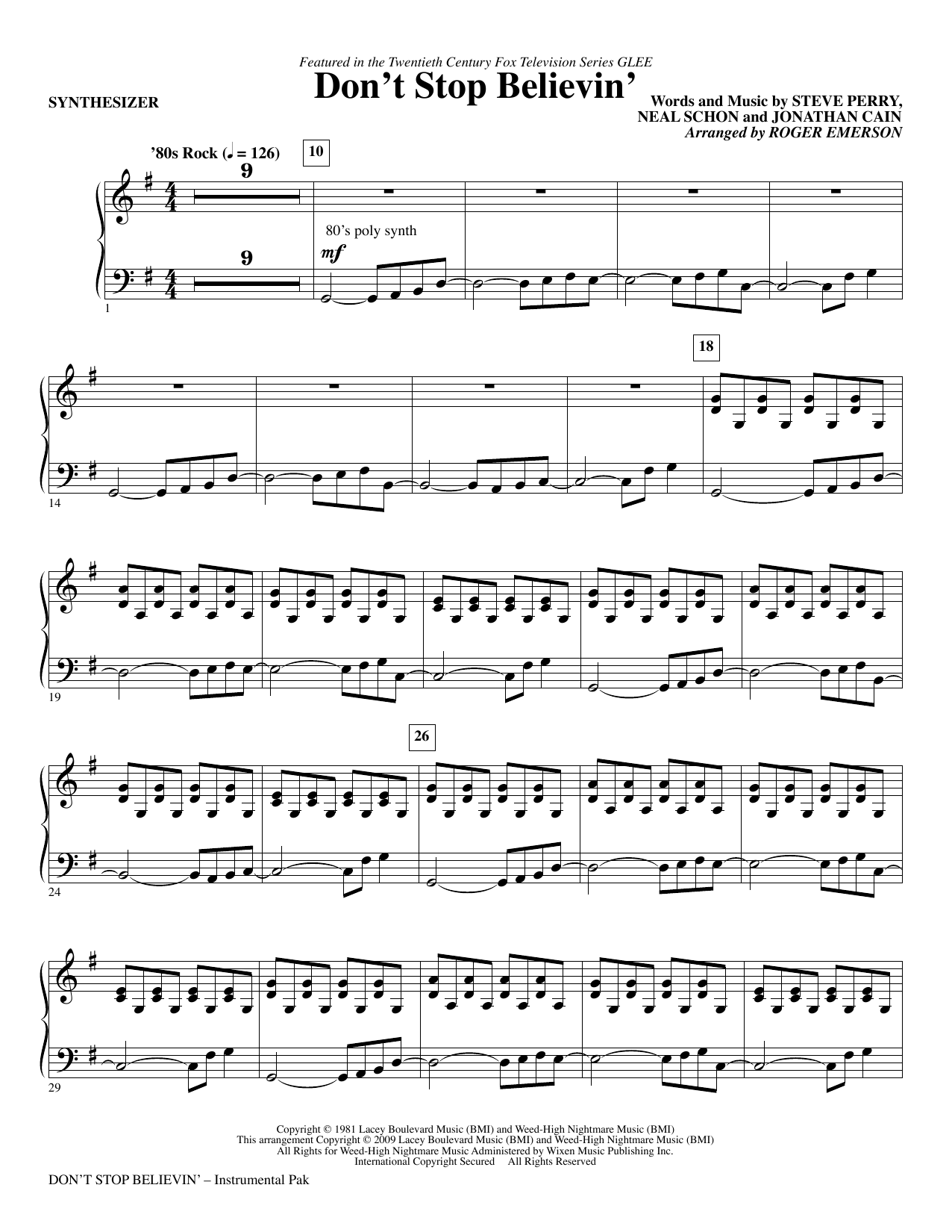 Roger Emerson Don't Stop Believin' - Synthesizer Sheet Music