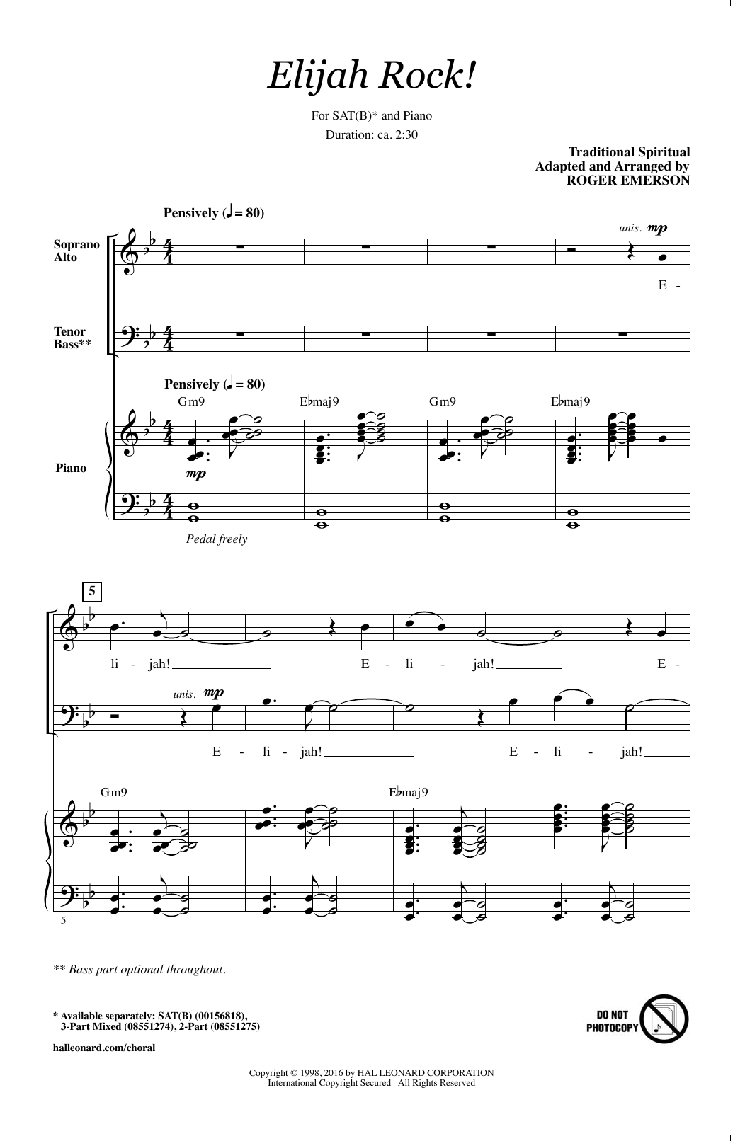 Roger Emerson Elijah Rock Sheet Music
