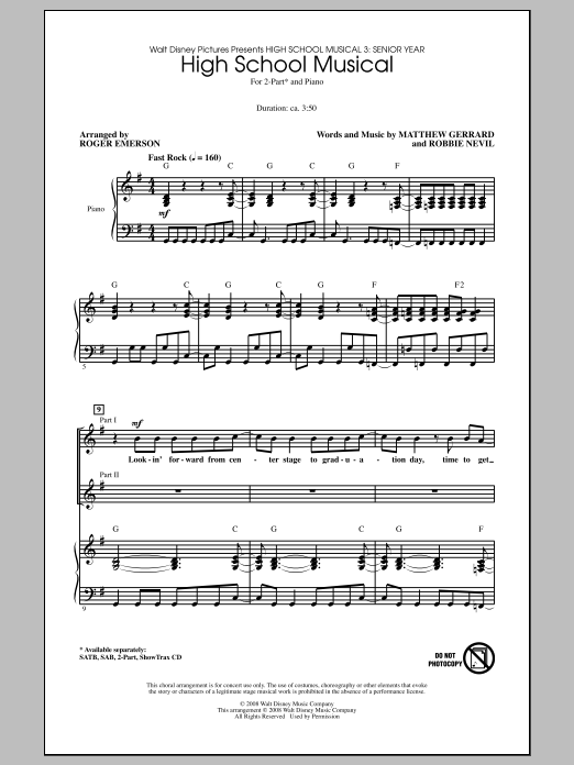 Roger Emerson High School Musical Sheet Music