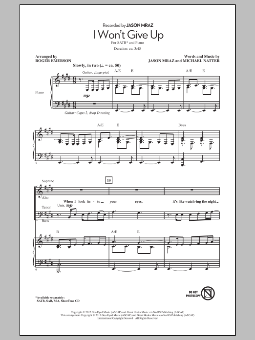 Roger Emerson I Won't Give Up Sheet Music