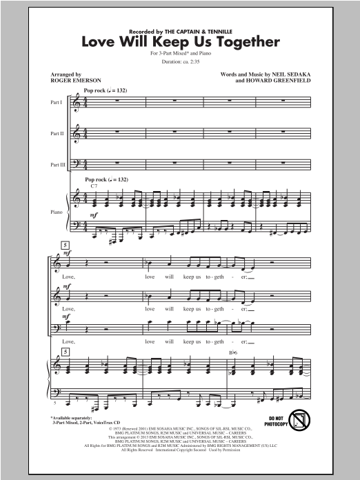 Roger Emerson Love Will Keep Us Together Sheet Music