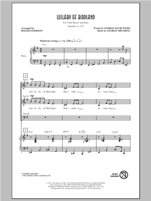 Roger Emerson Lullaby Of Birdland Sheet Music