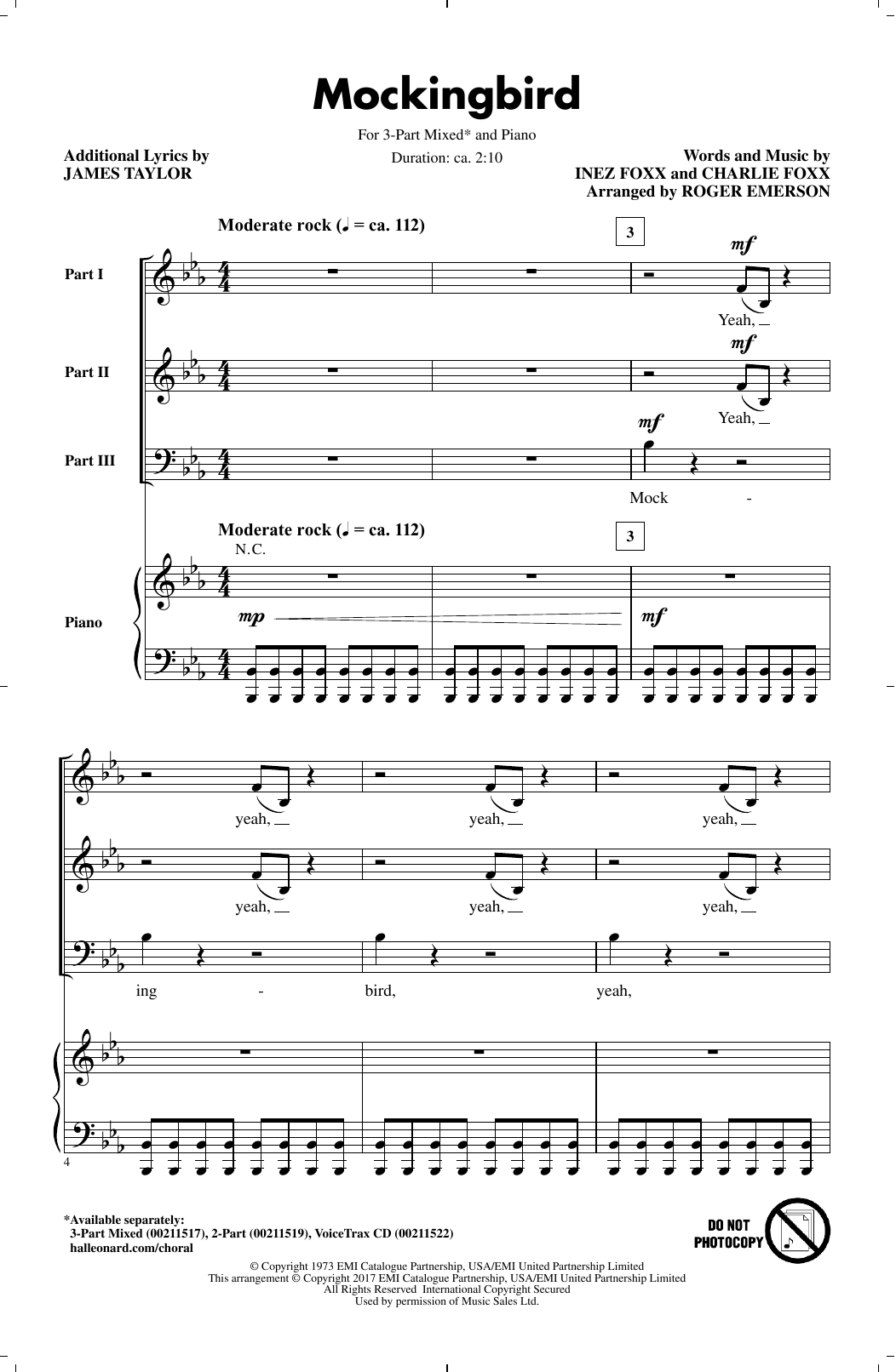 Roger Emerson Mockingbird Sheet Music