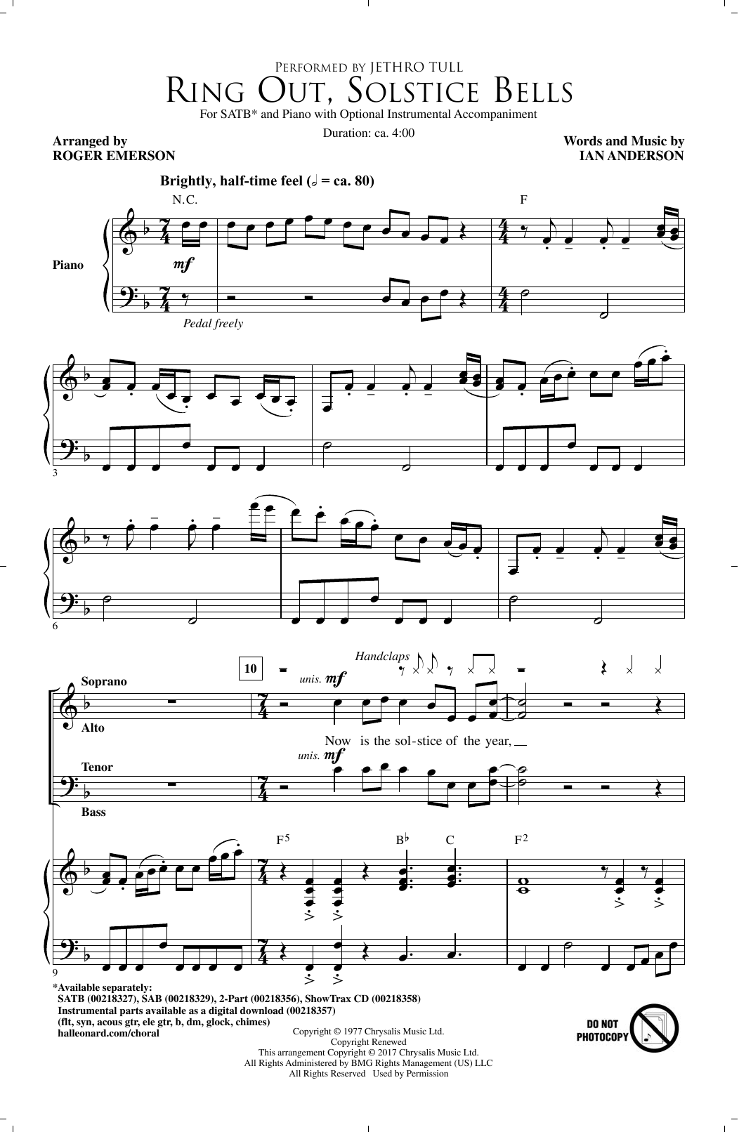 Roger Emerson Ring Out, Solstice Bells Sheet Music