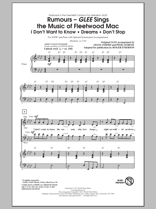 Roger Emerson Rumours: Glee Sings The Music Of Fleetwood Mac Sheet Music
