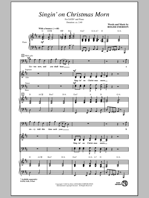 Roger Emerson Singin' On Christmas Morn Sheet Music