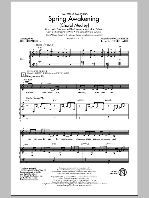 Roger Emerson Spring Awakening (Choral Medley) Sheet Music