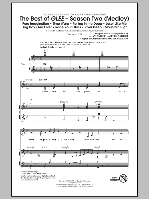 Roger Emerson The Best Of Glee (Season Two Medley) Sheet Music