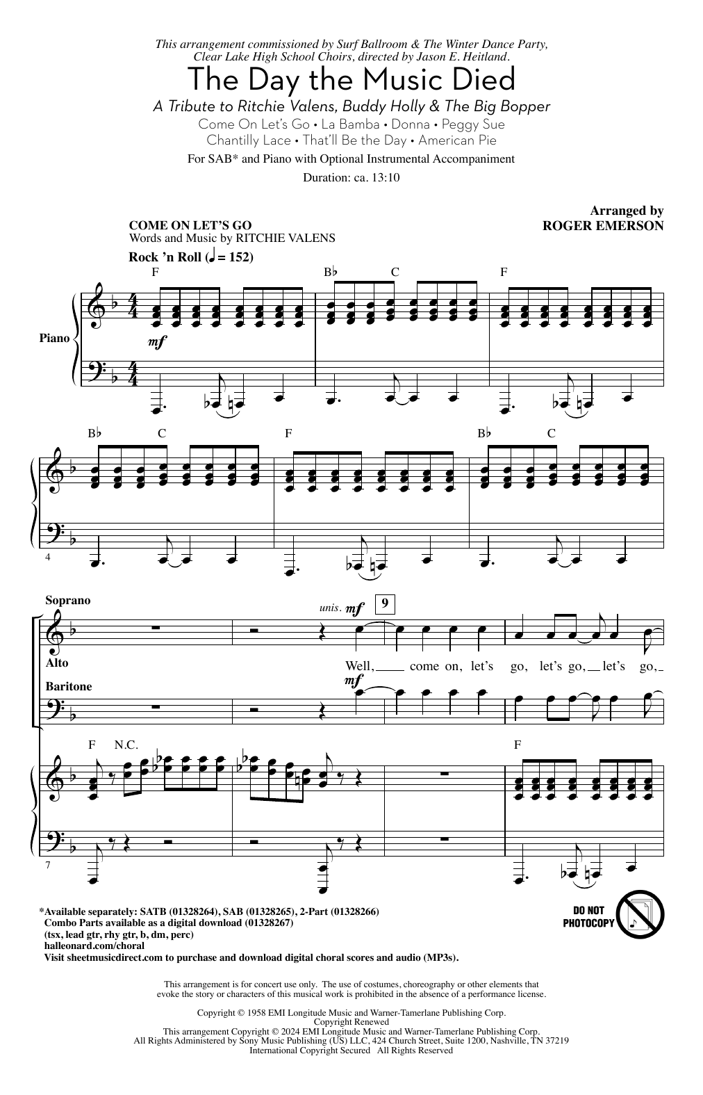 Roger Emerson The Day The Music Died Sheet Music