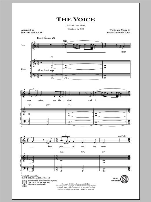 Roger Emerson The Voice Sheet Music