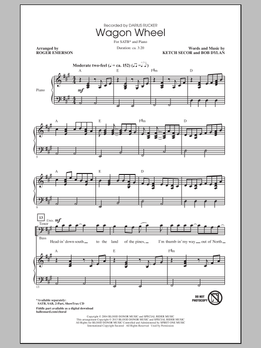 Roger Emerson Wagon Wheel Sheet Music
