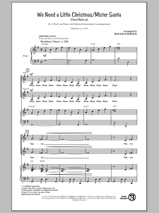 Roger Emerson We Need A Little Christmas / Mister Santa Sheet Music