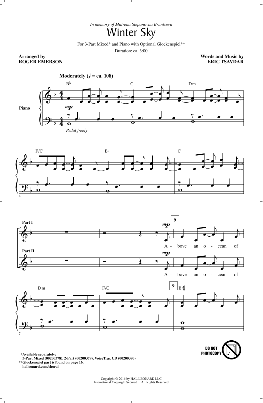 Roger Emerson Winter Sky Sheet Music