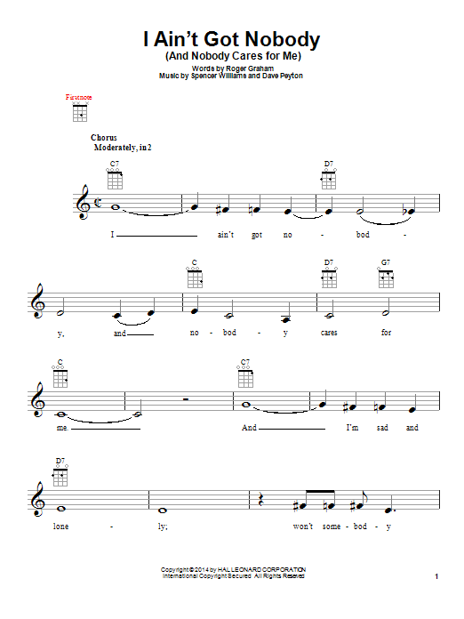 Roger Graham I Ain't Got Nobody (And Nobody Cares For Me) Sheet Music