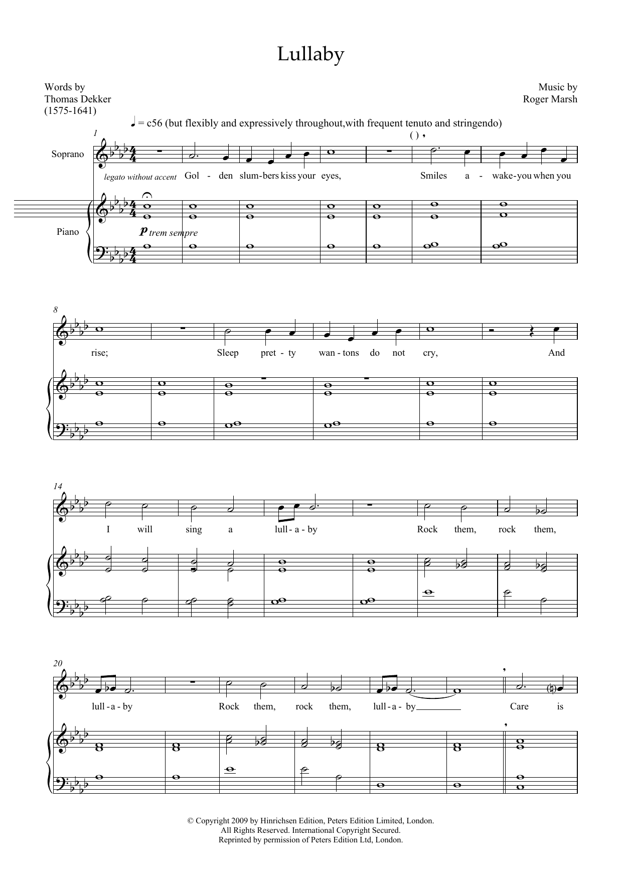 Roger Marsh Lullaby (for soprano and marimba) Sheet Music