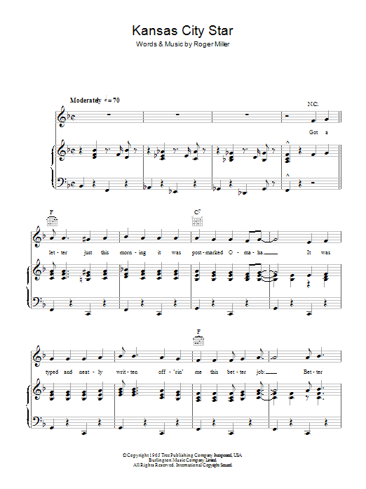 Roger Miller Kansas City Star Sheet Music
