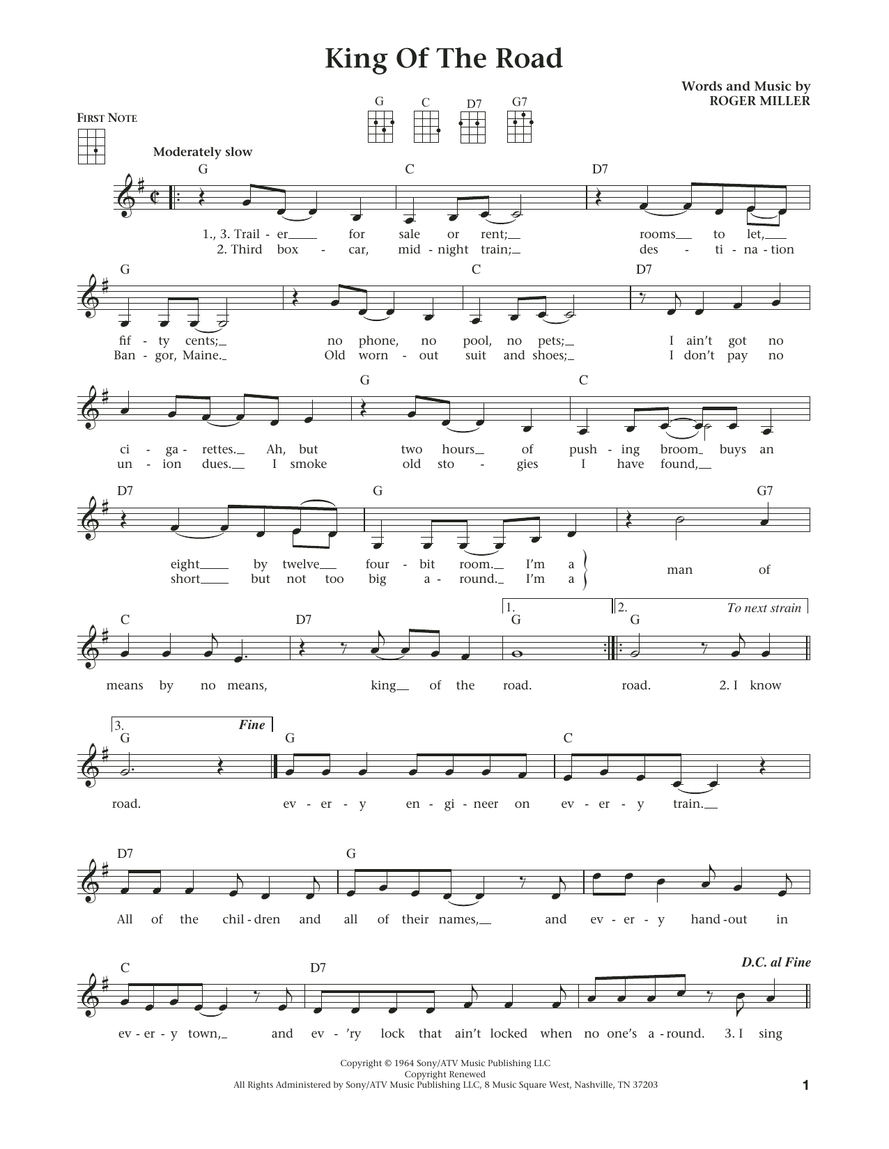 Roger Miller King Of The Road (from The Daily Ukulele) (arr. Liz and Jim Beloff) Sheet Music