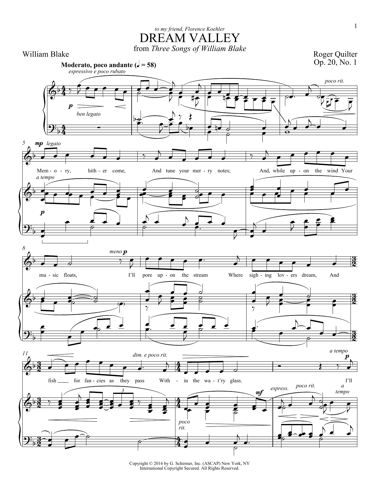 Roger Quilter Dream Valley Sheet Music
