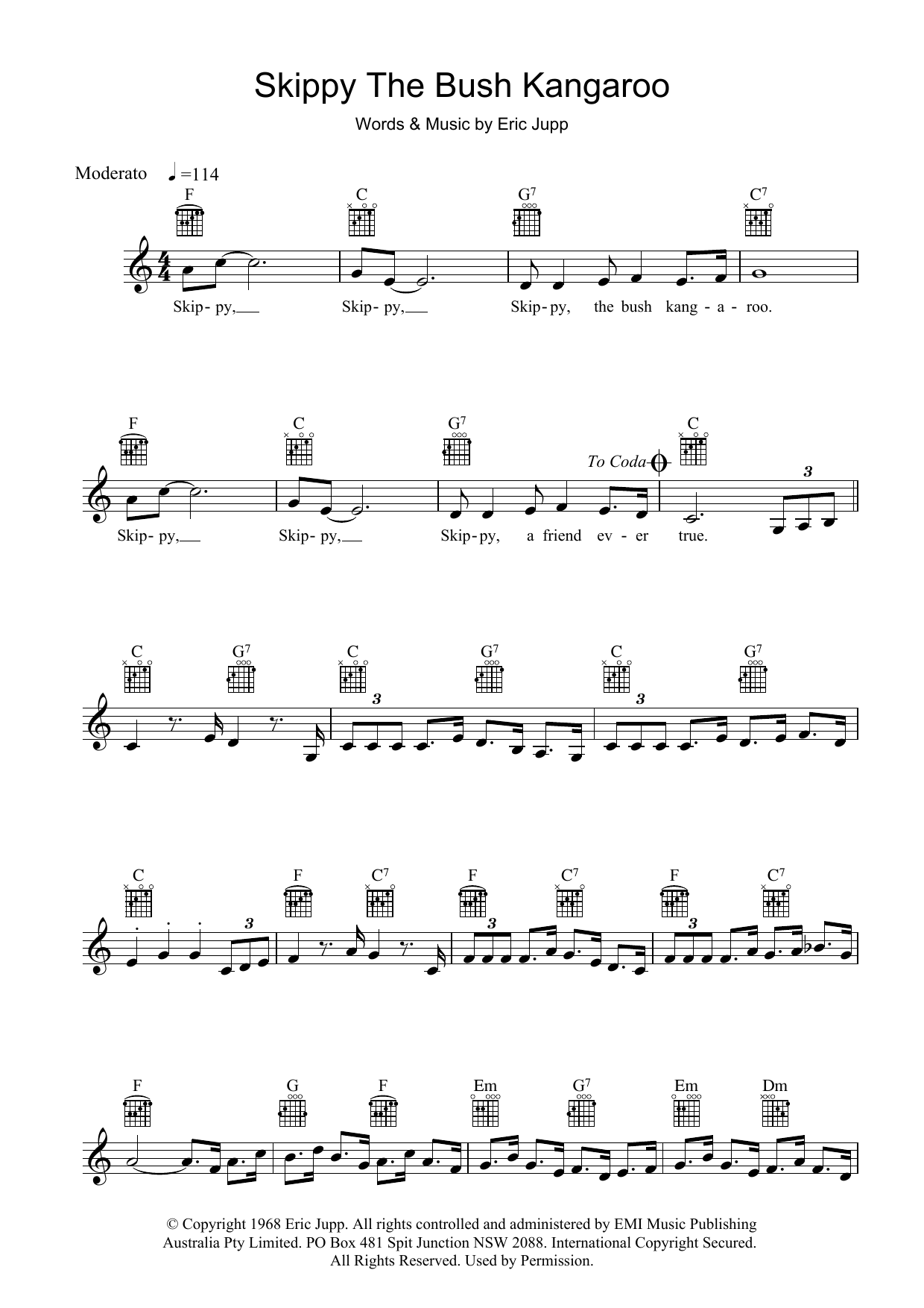 Rolf Harris Skippy The Bush Kangaroo Sheet Music
