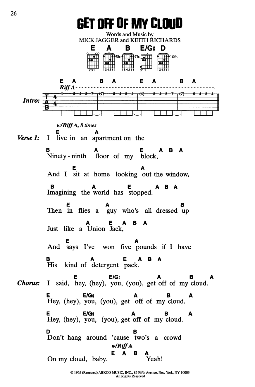 Rolling Stones Get Off My Cloud Sheet Music