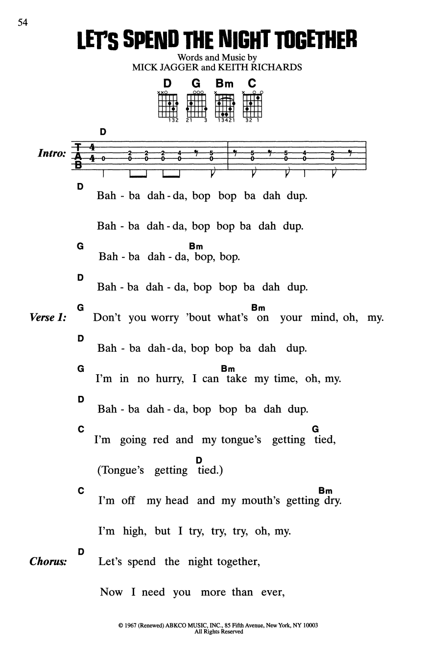 Rolling Stones Let's Spend The Night Together Sheet Music