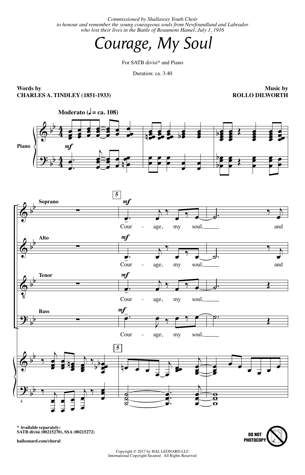 Rollo Dilworth Courage, My Soul Sheet Music