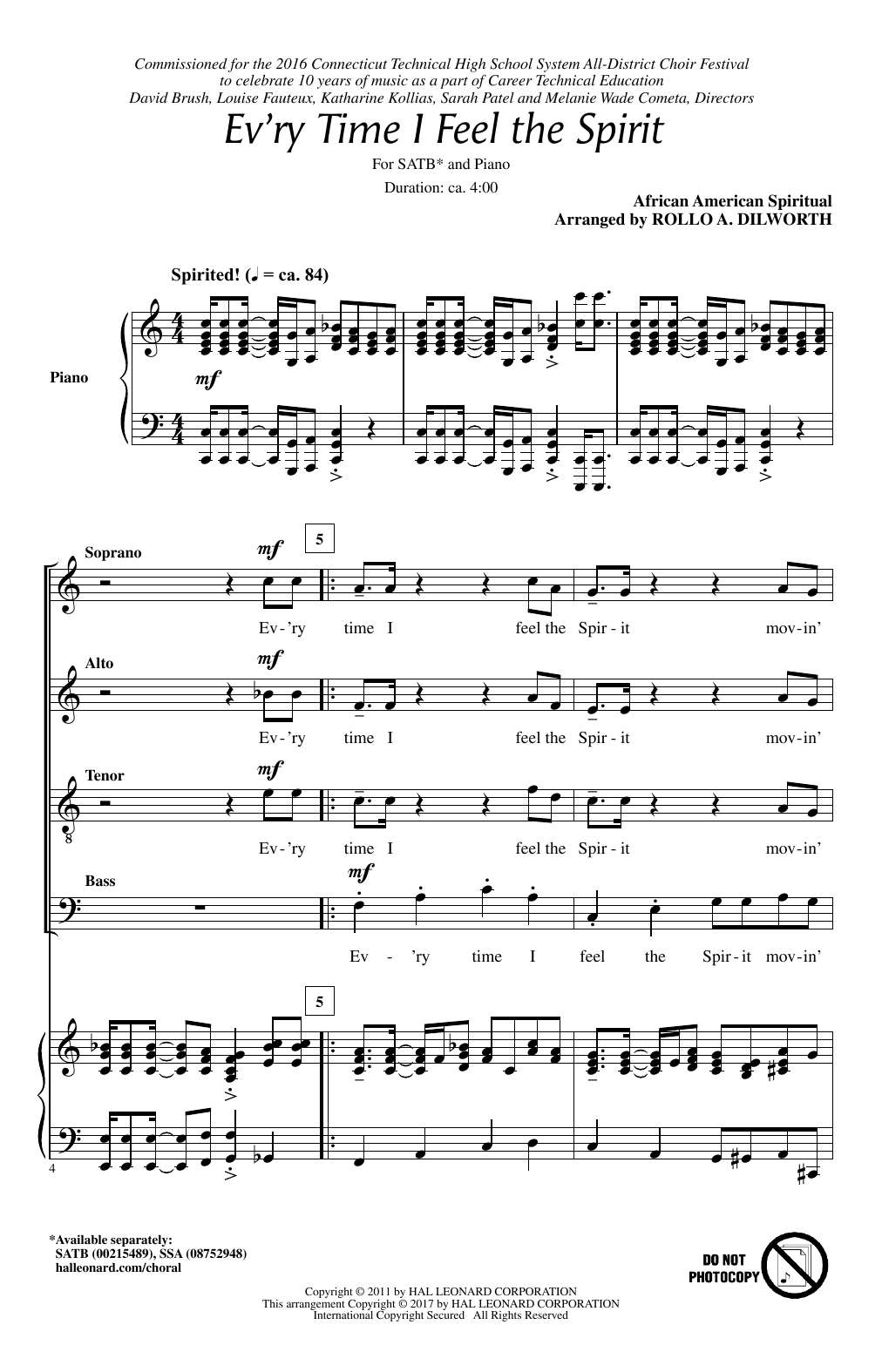 Rollo Dilworth Every Time I Feel The Spirit Sheet Music