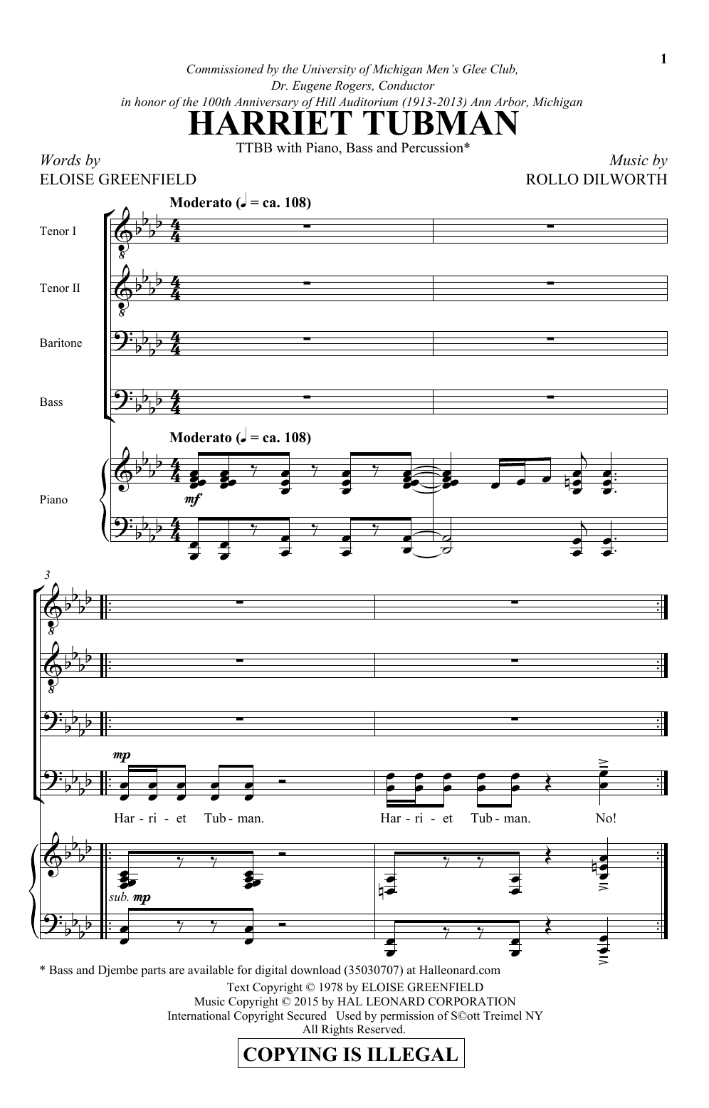 Rollo Dilworth Harriet Tubman Sheet Music