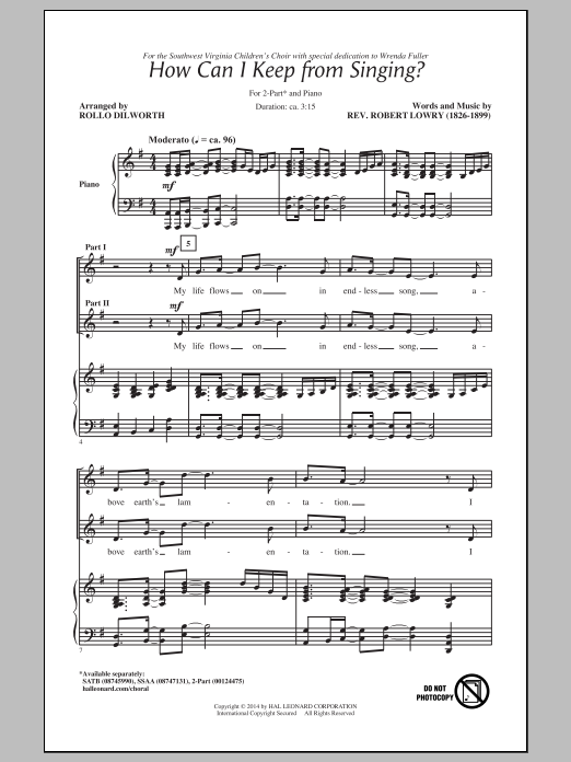 Rollo Dilworth How Can I Keep From Singing Sheet Music