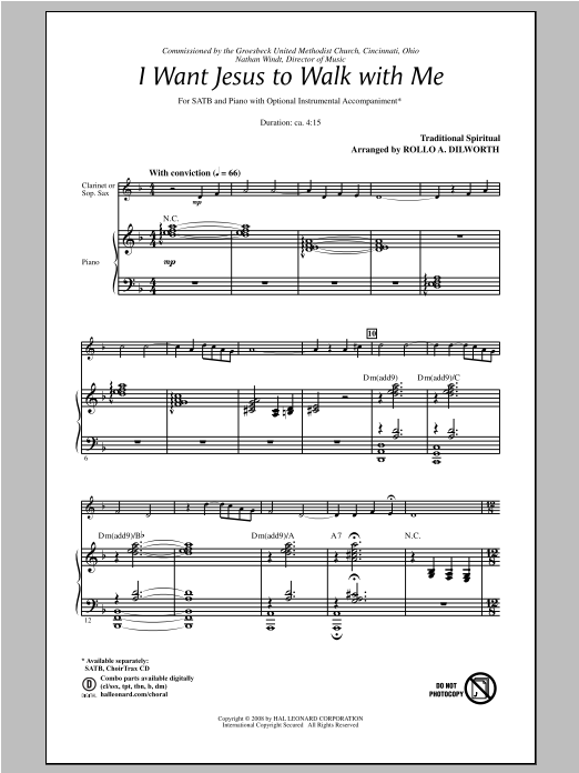 Rollo Dilworth I Want Jesus To Walk With Me Sheet Music