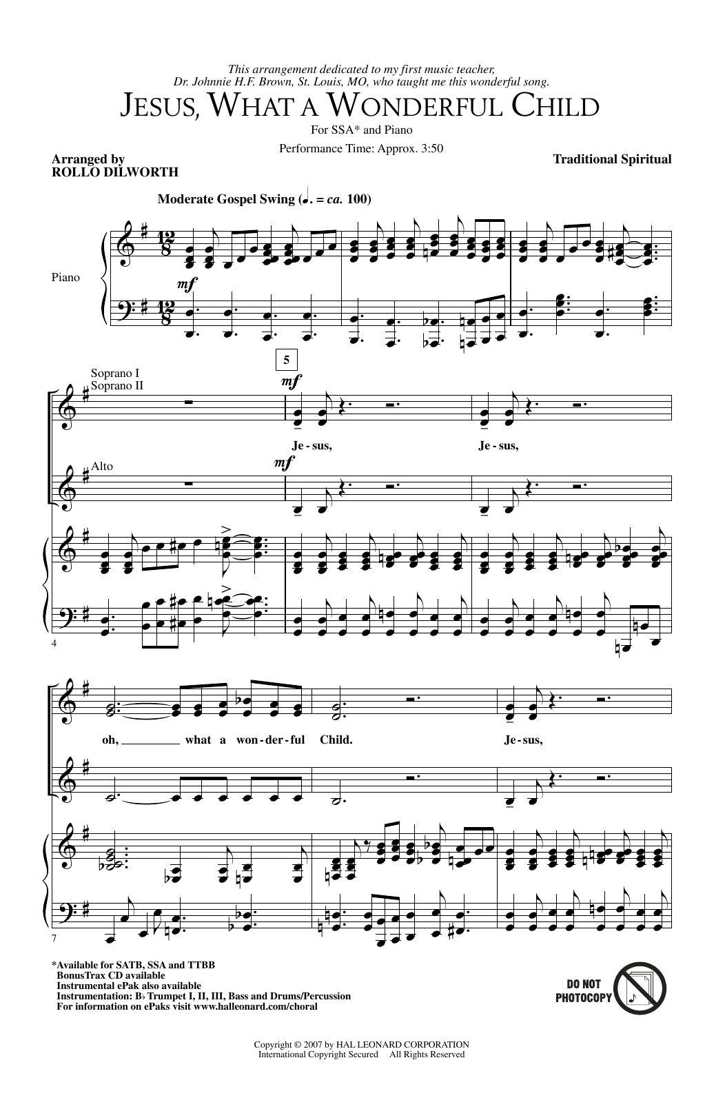 Rollo Dilworth Jesus, What A Wonderful Child Sheet Music