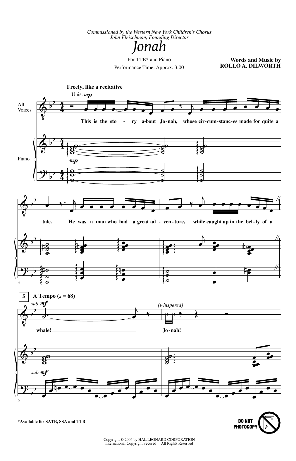 Rollo Dilworth Jonah Sheet Music