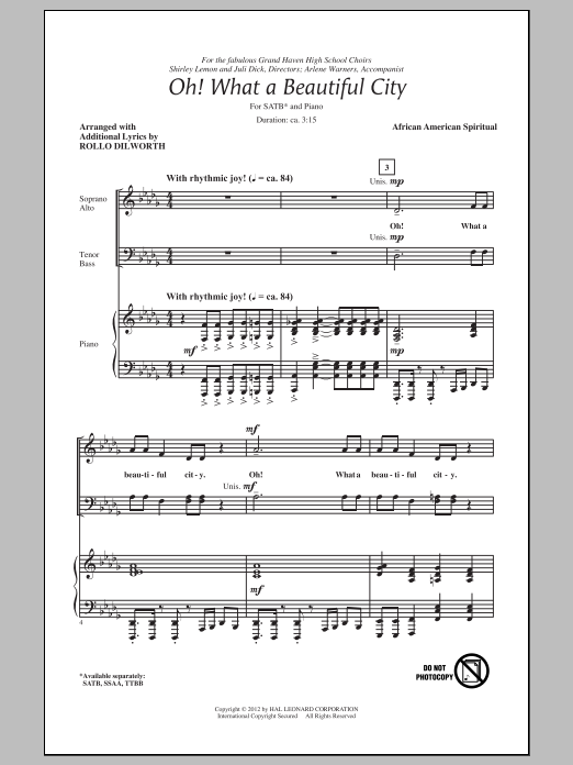 Rollo Dilworth Oh, What A Beautiful City Sheet Music