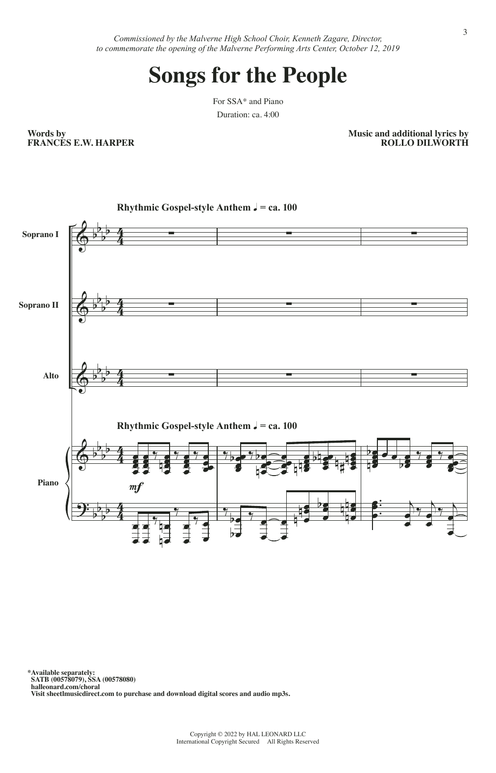 Rollo Dilworth Songs For The People Sheet Music