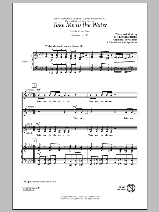 Rollo Dilworth Take Me To The Water Sheet Music