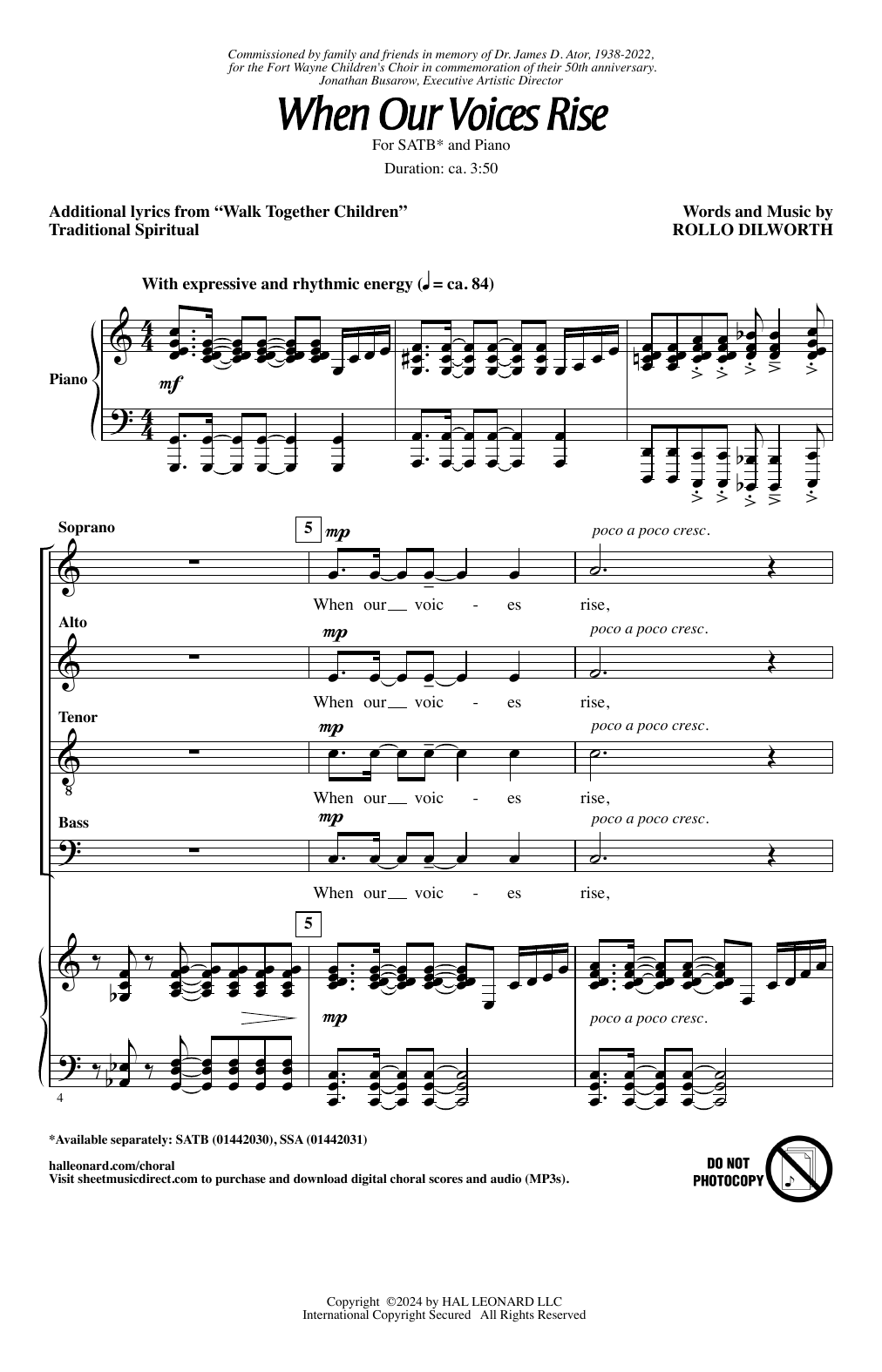 Rollo Dilworth When Our Voices Rise Sheet Music