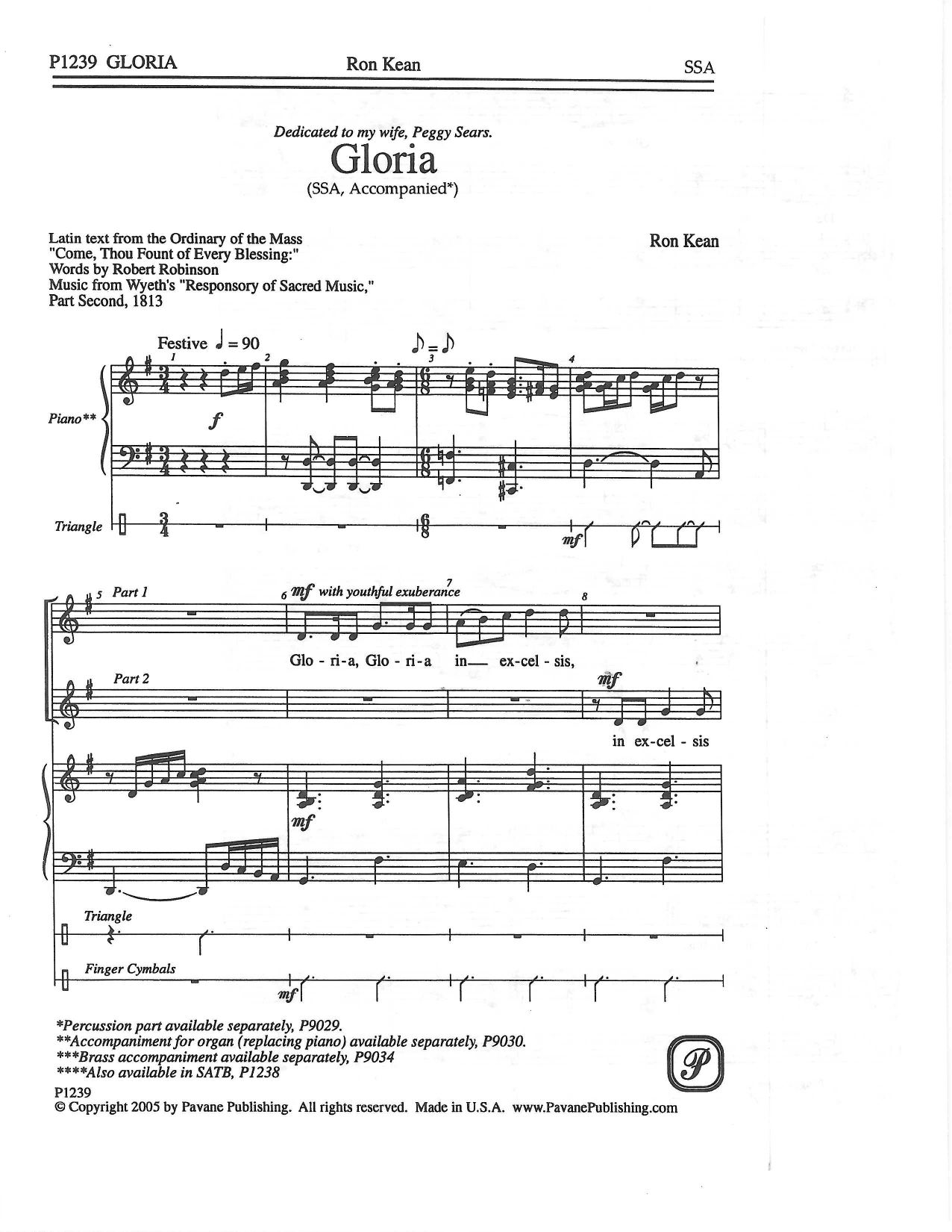 Ron Kean Gloria Sheet Music