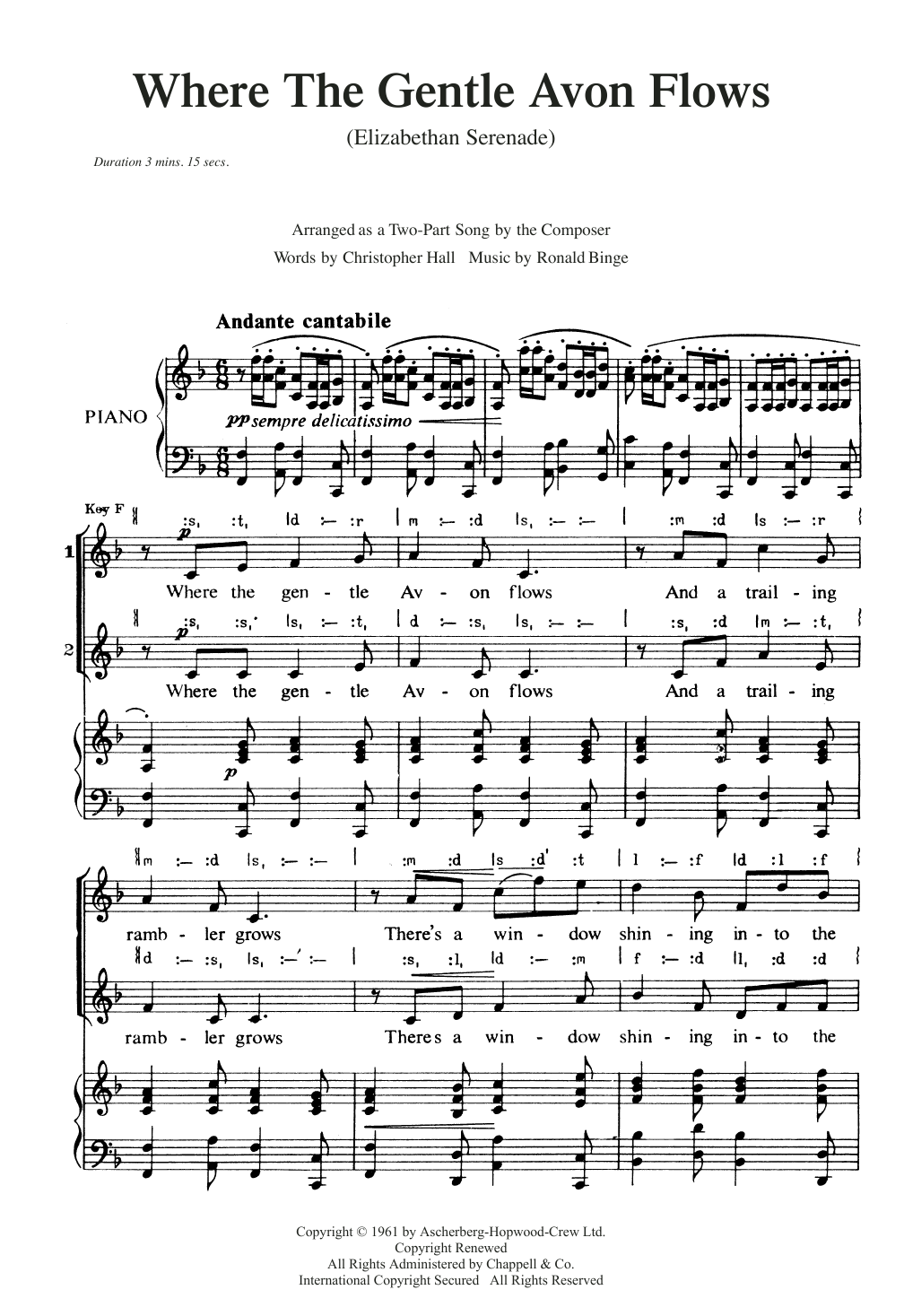 Ronald Binge Where The Gentle Avon Flows (Elizabethan Serenade) Sheet Music