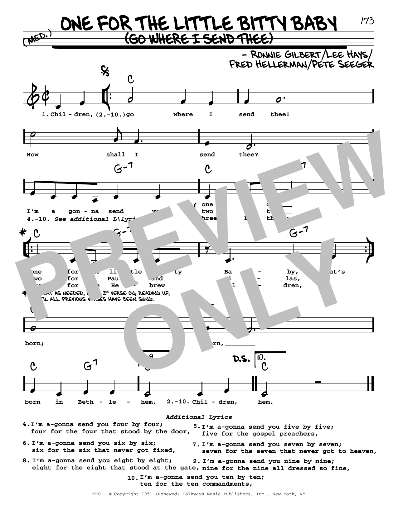 Ronnie Gilbert One For The Little Bitty Baby (Go Where I Send Thee) Sheet Music