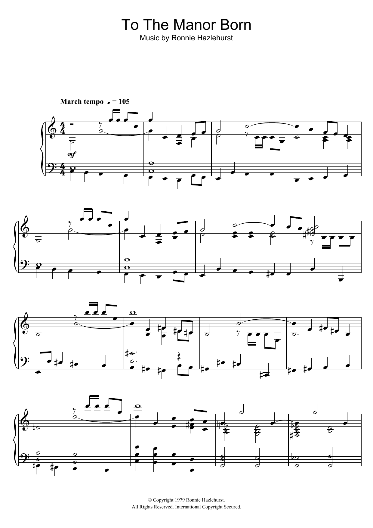 Ronnie Hazlehurst To The Manor Born Sheet Music