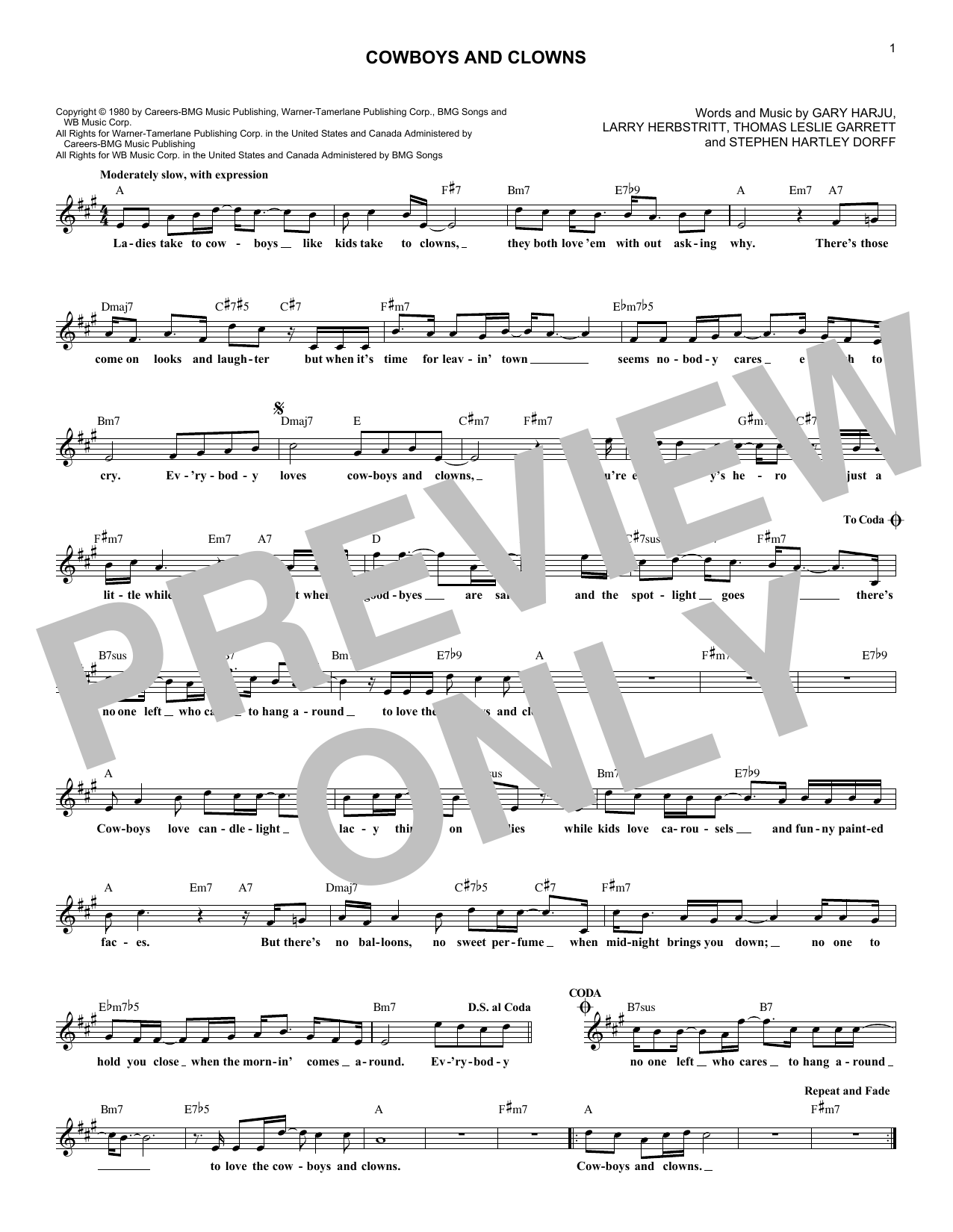 Ronnie Milsap Cowboys And Clowns Sheet Music