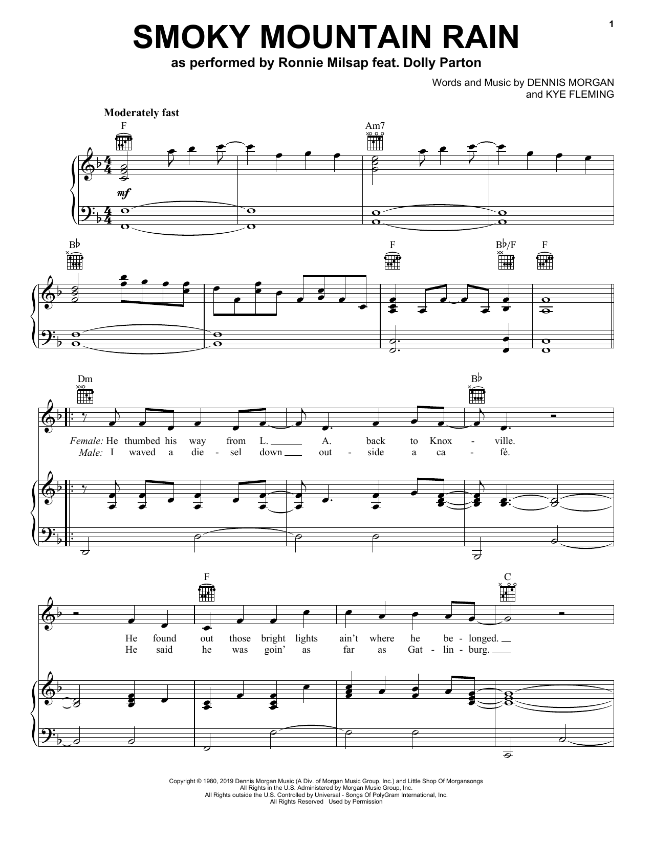 Ronnie Milsap feat. Dolly Parton Smoky Mountain Rain Sheet Music