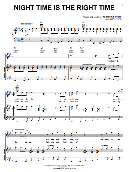 Roosevelt Sykes Night Time Is The Right Time Sheet Music
