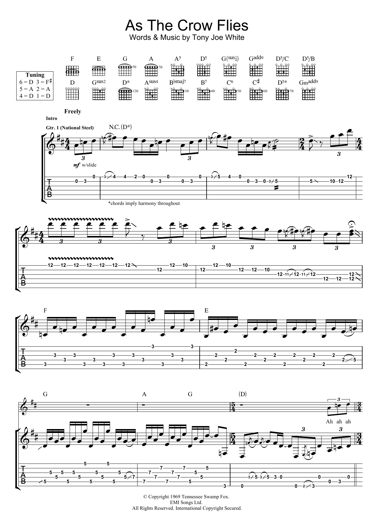 Rory Gallagher As The Crow Flies Sheet Music