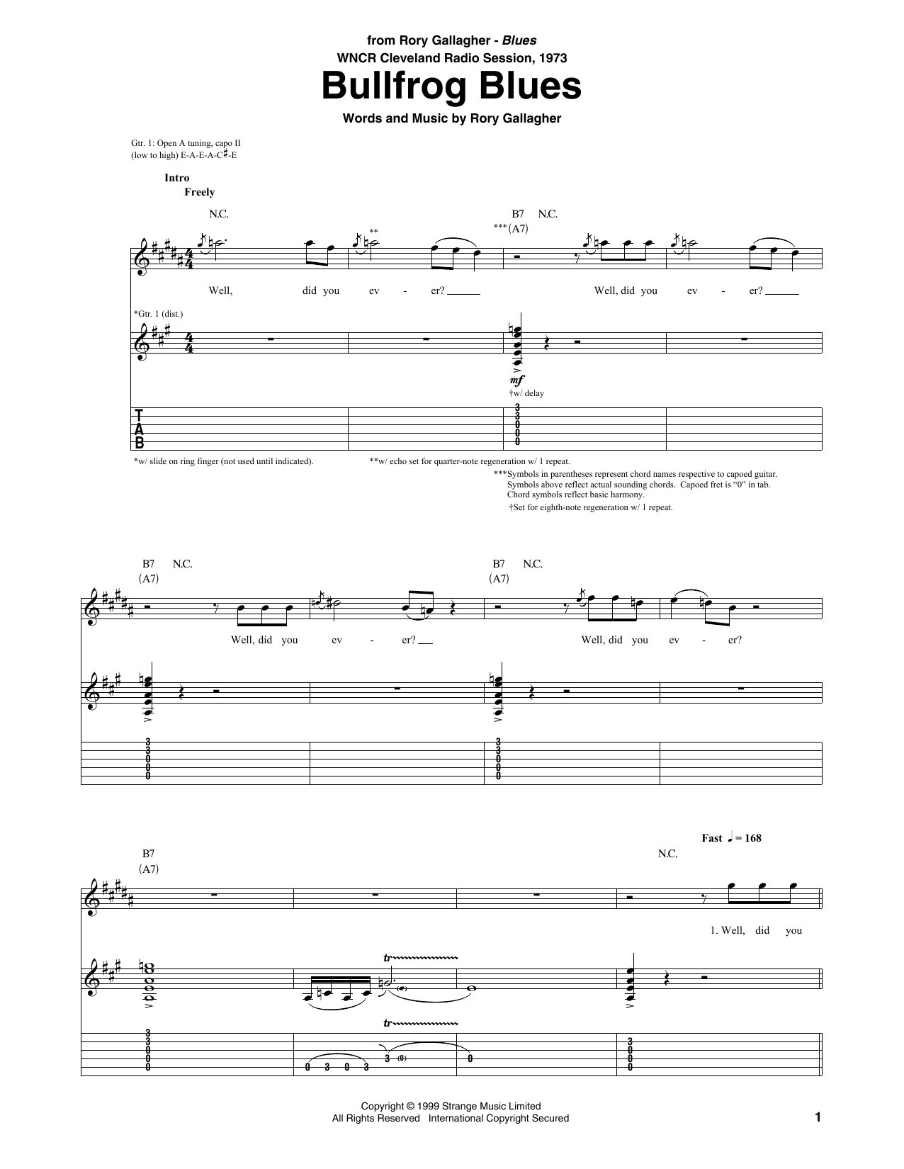 Rory Gallagher Bullfrog Blues Sheet Music