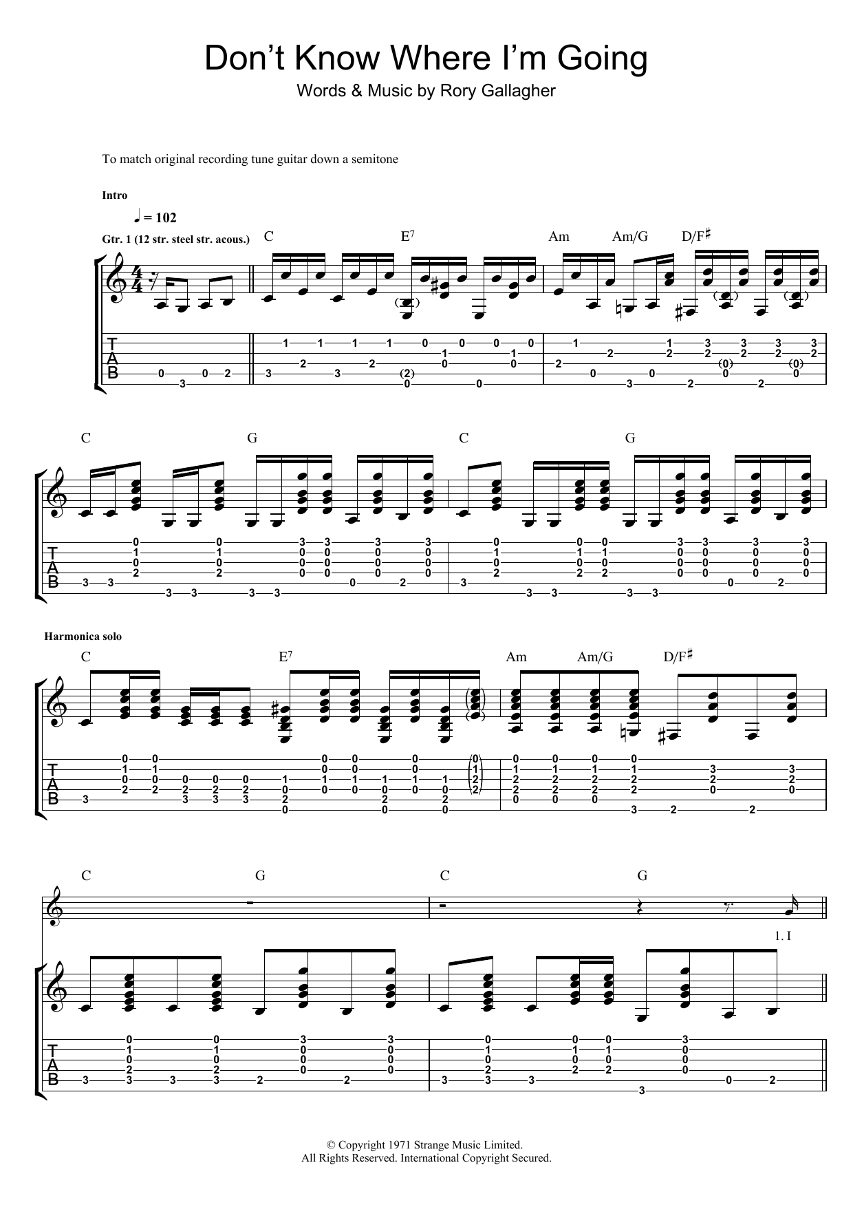 Rory Gallagher Don't Know Where I'm Going Sheet Music